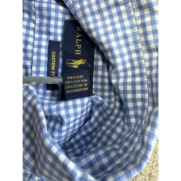 Polo Ralph Lauren Men's Medium Custom Fit Button Down Shirt Gingham Blue White - Picture 4 of 6